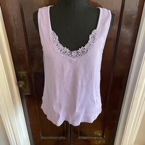 Lauren Ralph Lauren Womens LARGE Purple Knit Tank Top Lace Neckline